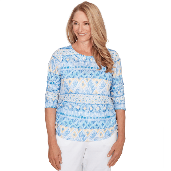 Womens Alfred Dunner Classics 3/4 Sleeve Side Tie Ikat Blouse - image 
