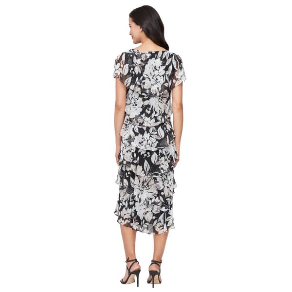 Womens SLNY Sleeveless Floral Tier Midi Dress