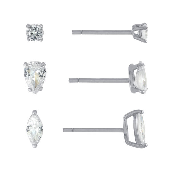 Athra 3pc. Sterling Silver Cubic Zirconia Stud Earring Set - image 