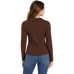 Juniors Wallflower Long Sleeve Manchester Henley Top- Coffee