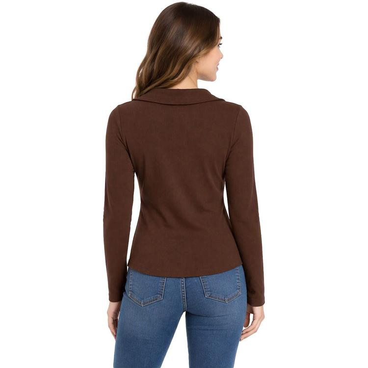Juniors Wallflower Long Sleeve Manchester Henley Top- Coffee