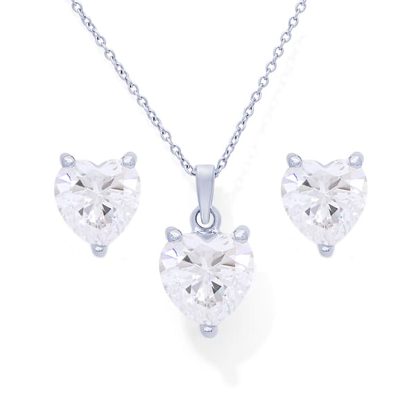 Sterling Silver Cubic Zirconia Heart Pendant & Earring Set - image 