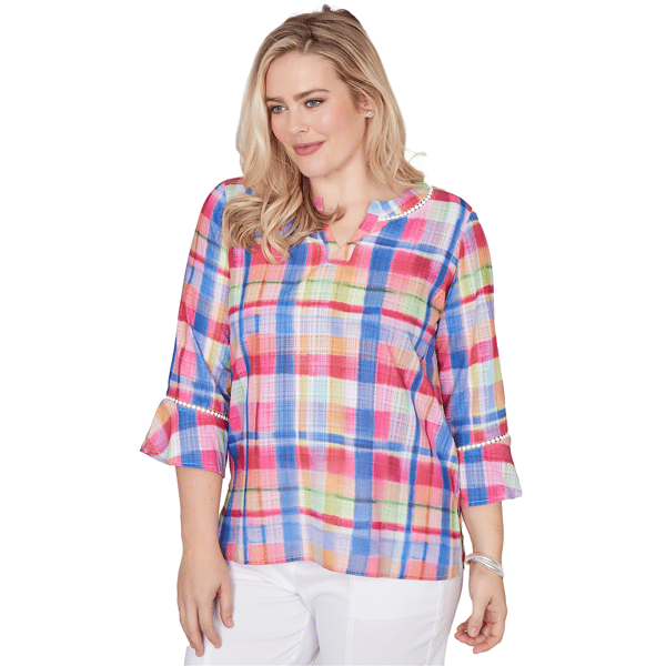 Womens Alfred Dunner The Royal Treatment 3/4 Sleeve Plaid Blouse