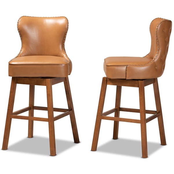 Baxton Studio Gradisca Brown Wood 2pc. Swivel Bar Stool Set