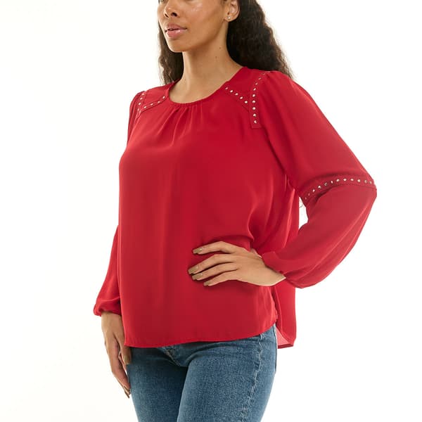 Womens Zac & Rachel Long Sleeve Round Neck Stud Blouse