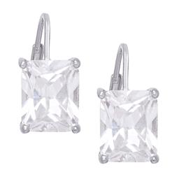 Sterling Silver Emerald Cut Cubic Zirconia Lever Back Earrings