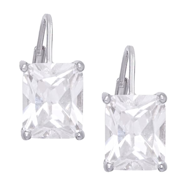 Sterling Silver Emerald Cut Cubic Zirconia Lever Back Earrings - image 