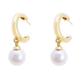 Marsala Gold Over Brass Simulated Pearl Drop Hoop Earrings