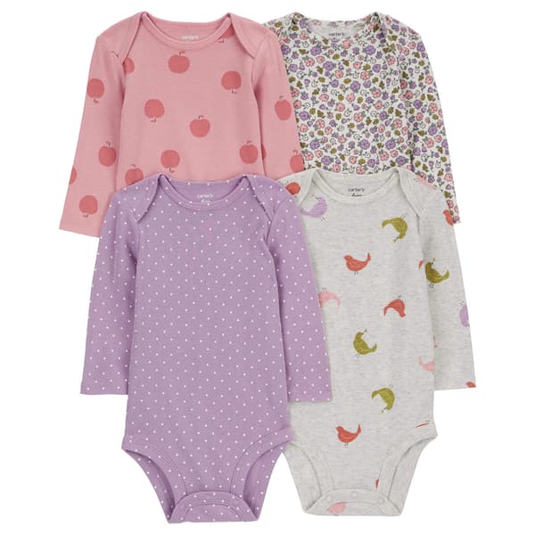 Baby Girl &#40;NB-24M&#41; Carters&#40;R&#41; 4pk. Long Sleeve Sweet Bodysuits - image 