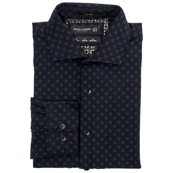 Mens Denim & Flower Floral Long Sleeve Dress Shirt - Black Floral - image 