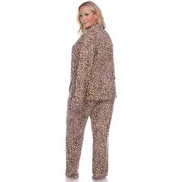 Plus Size White Mark Leopard Long Sleeve Pajama Set