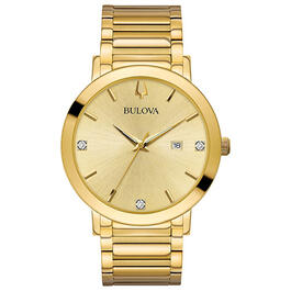 Mens Bulova Modern Gold-Tone Diamond Dial Watch - 97D115