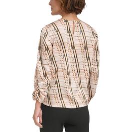 Womens DKNY Ruching Long Sleeve Lines Blouse