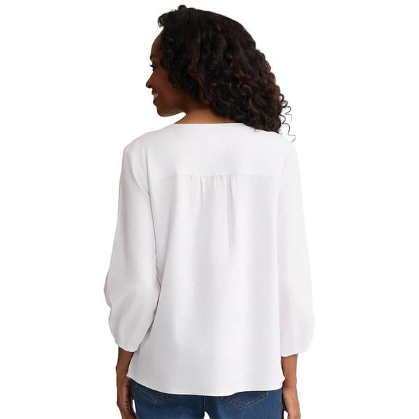 Petite Jones New York 3/4 Sleeve Embroidered Trim Linen Blouse