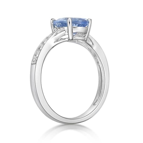 Sterling Silver Ring w/ Created Aquamarine & White Topaz Gemstone