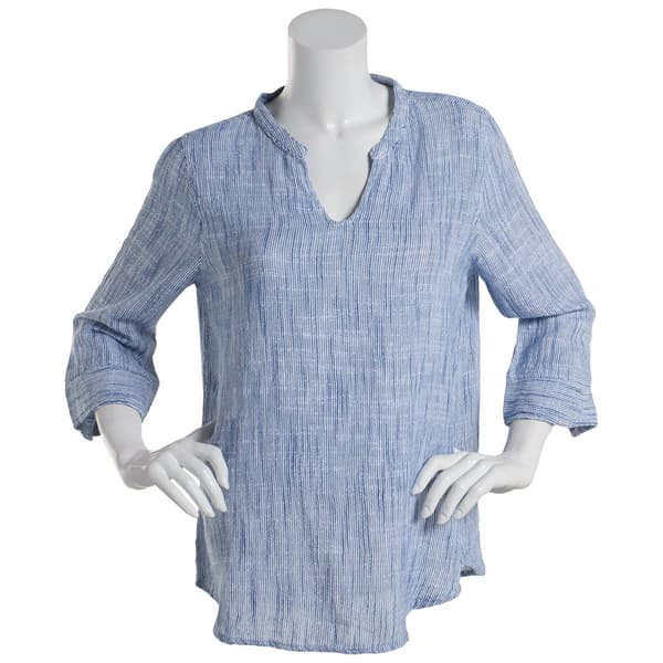 Womens Erika 3/4 Sleeve Pinstripe Split Neck Tunic - image 