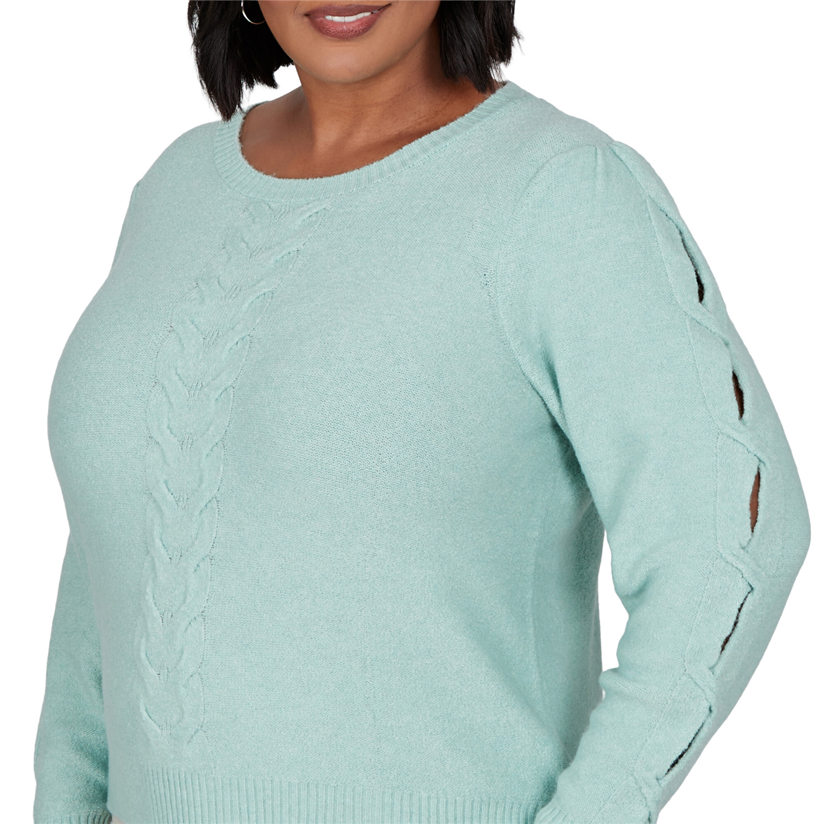 Plus Size Ruby Rd. Mythical Long Open Sleeve Cable Knit Sweater