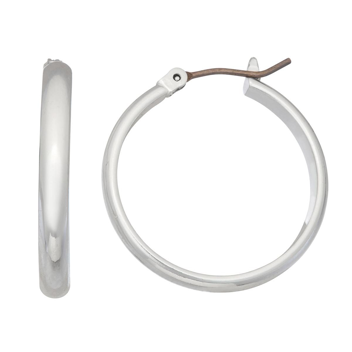 Nine West Silver-Tone 25mm Medium Smooth Hoop Earrings