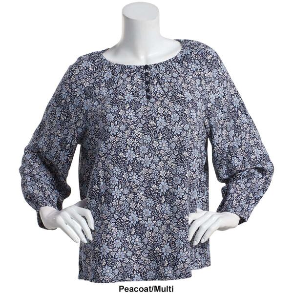 Plus Size Architect&#174; 3/4 Sleeve Floral Peasant Henley Top