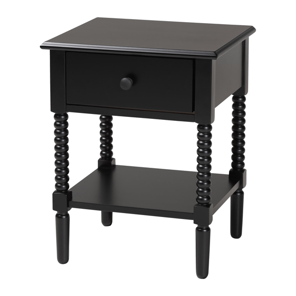 Baxton Studio Braith Farmhouse Black Spindle Wood 1-Drawer Night