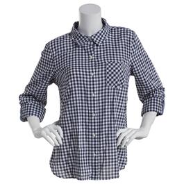 Womens Tommy Hilfiger 3/4 Roll Sleeve Button Down Checkered Top