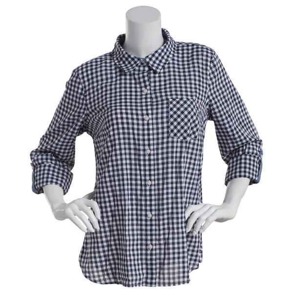 Womens Tommy Hilfiger 3/4 Roll Sleeve Button Down Checkered Top - image 