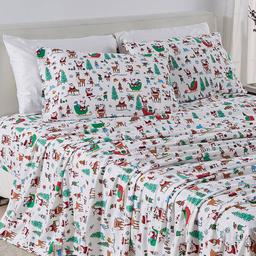 Freshfolds Cotton Santa Joy Holiday 4pc. Flannel Sheet Set