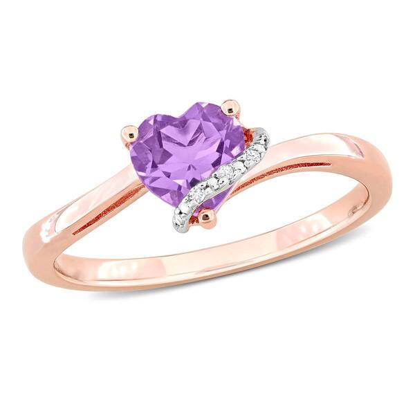 Rose Gold Plated Amethyst & Diamond Accent Heart Ring - image 