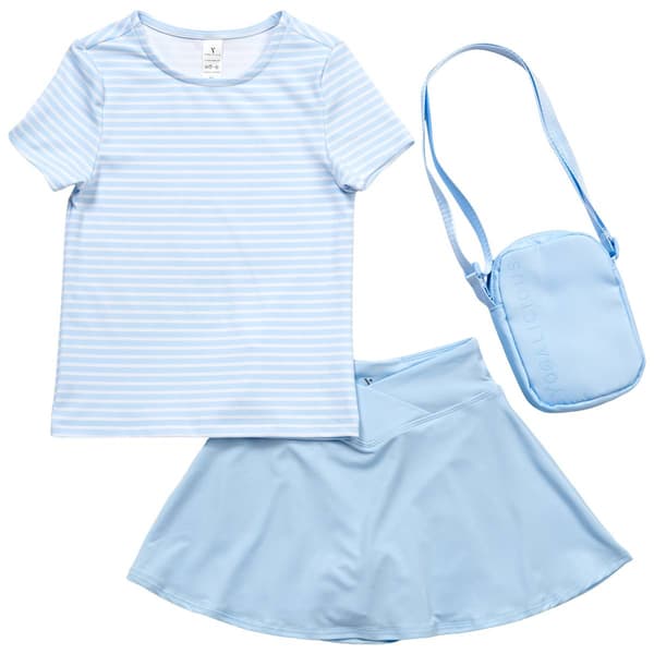 Girls (7-14) Yogalicious(R) 3pc. Short Sleeve Striped Tee w/ Skort - image 