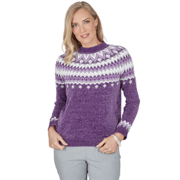 Womens Alfred Dunner Vail Amethyst Fair Isle Chenille Sweater