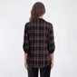 Womens Notations 3/4 Sleeve Plaid Pleat Blouse - Black Rust - image 3