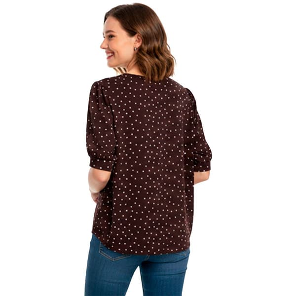 Womens Adrianna Papell V Neck Faux Front Buttons Dot Blouse