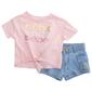 Toddler Girl Bebe Foil Logo Short Sleeve Top & Denim Shorts Set - image 2