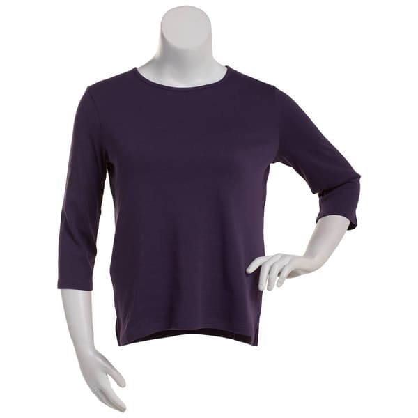 Womens Hasting & Smith 3/4 Sleeve Solid Open Crew Neck Tee - image 
