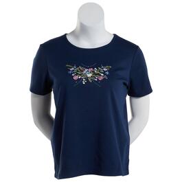 Petite Bonnie Evans Multi Color Floral Swag Embroidered Tee