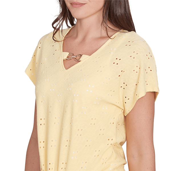 Womens Hearts of Palm Peachy Keen Eyelet Tie Front Blouse