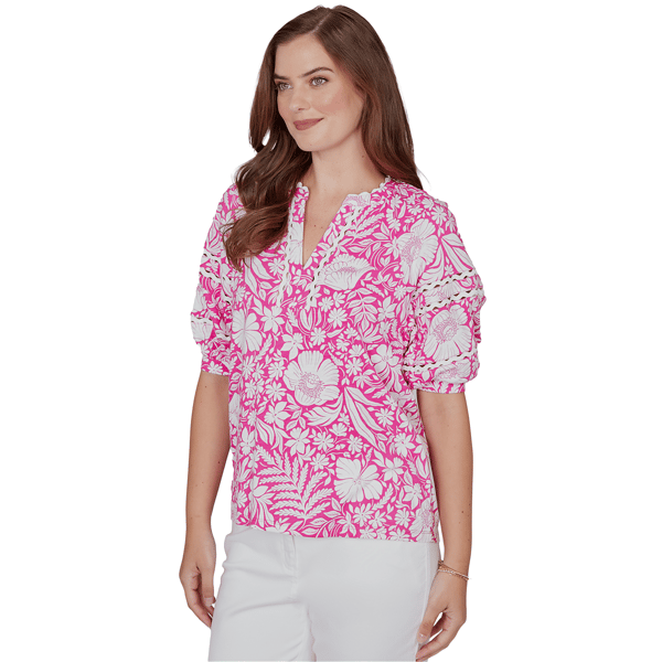 Petite Ruby Rd. Hothouse Florals Puff Sleeve Blouse
