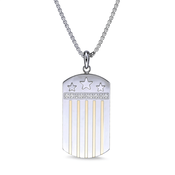Mens Lynx Stainless Steel Cubic Zirconia Dog Tag Pendant Necklace