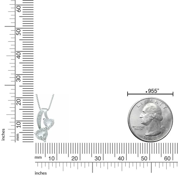 Gemminded Sterling Silver 5mm Double Heart White Topaz Pendant