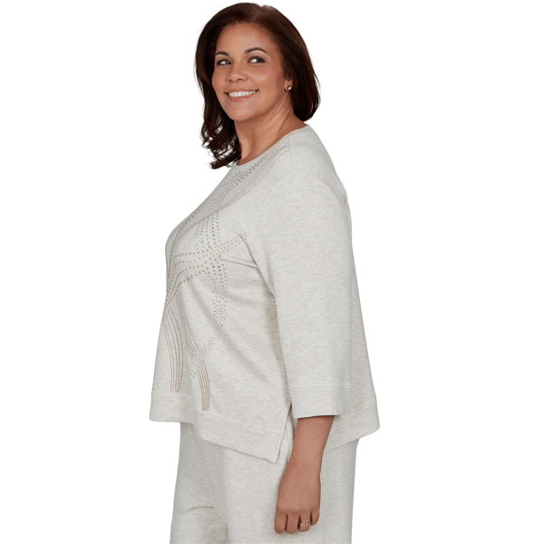Plus Size Alfred Dunner Good To Go 3/4 Sleeve Stud Swirls Sweater