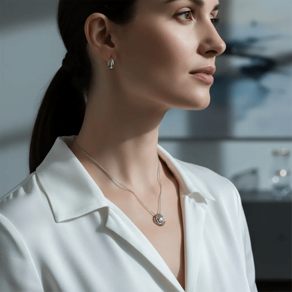 Saffron Sterling Silver Moon & Star Inspired Moissanite Necklace