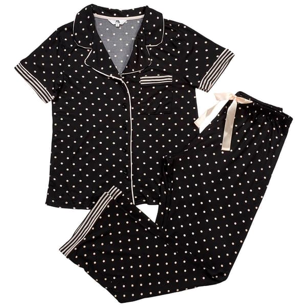Womens Aerosoles Short Sleeve Polka Dot Notch Collar Pajama Set