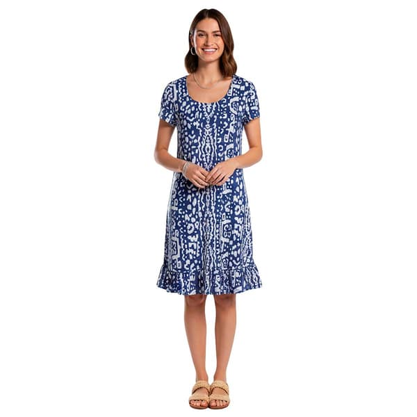 Plus Size MSK Short Sleeve Abstract Ruffle Hem Shift Dress - image 
