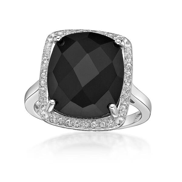 Gemminded Sterling Silver Cushion Onyx & White Topaz Ring - image 