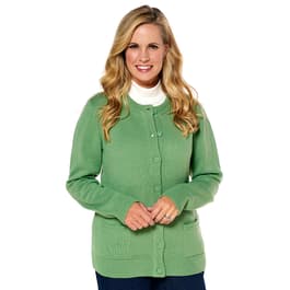 Plus Size Linda Matthews Long Sleeve Button Front Solid Cardigan