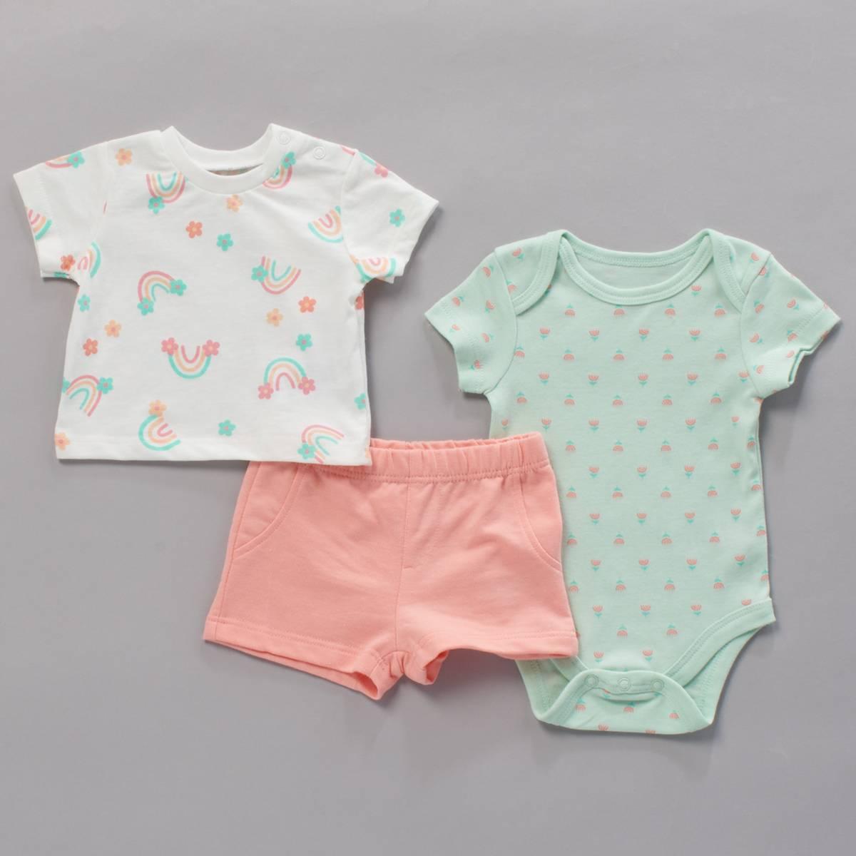 Baby Boy (NB-9M) baby views(R) 3pc. Rainbow & Floral Shorts Set