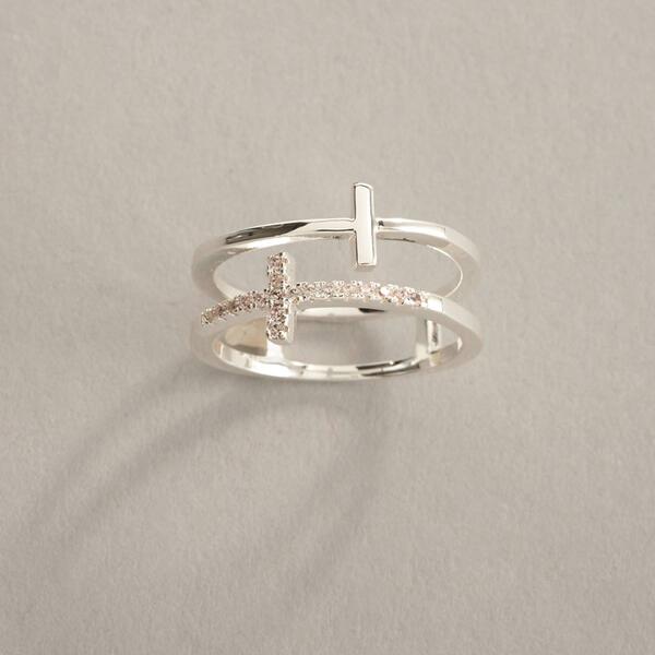 Ashley Cooper&#40;tm&#41; Silver Double Cross Pave Ring - image 