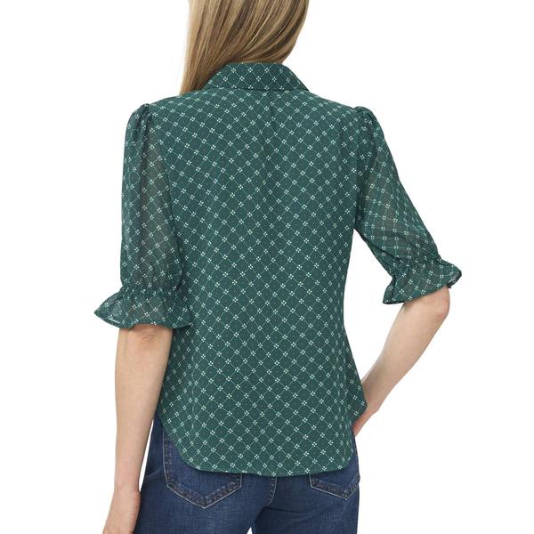 Womens Cece Short Puff Sleeve Geometric Button Front Blouse