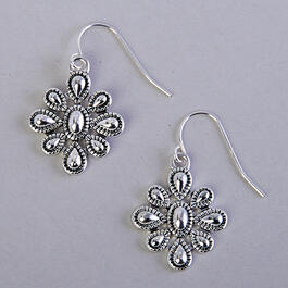 Chaps Silver-Tone Flower Drop Earrings