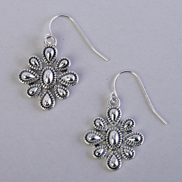 Chaps Silver-Tone Flower Drop Earrings - image 